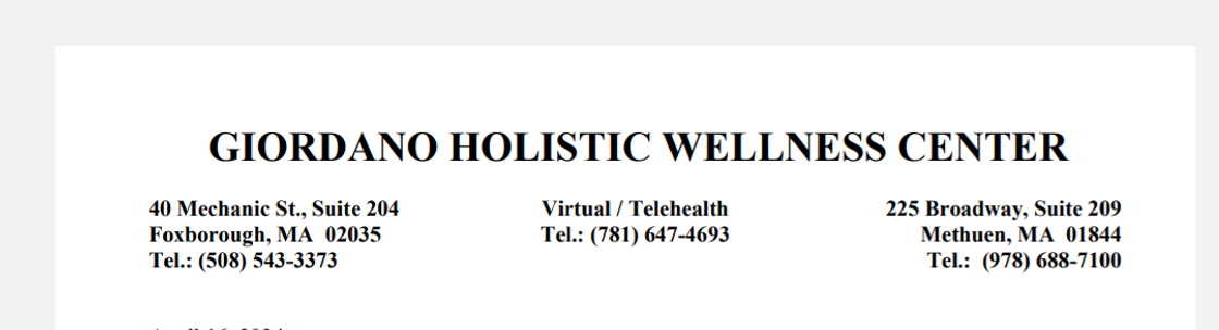 Giordano Holistic Wellness Center, Foxborough MA