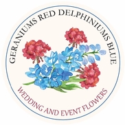 Geraniums Red Delphiniums Blue
