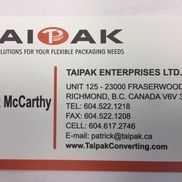 Taipak Flexible Packaging - Pouches, Roll Film, Stock or Printed, Richmond BC