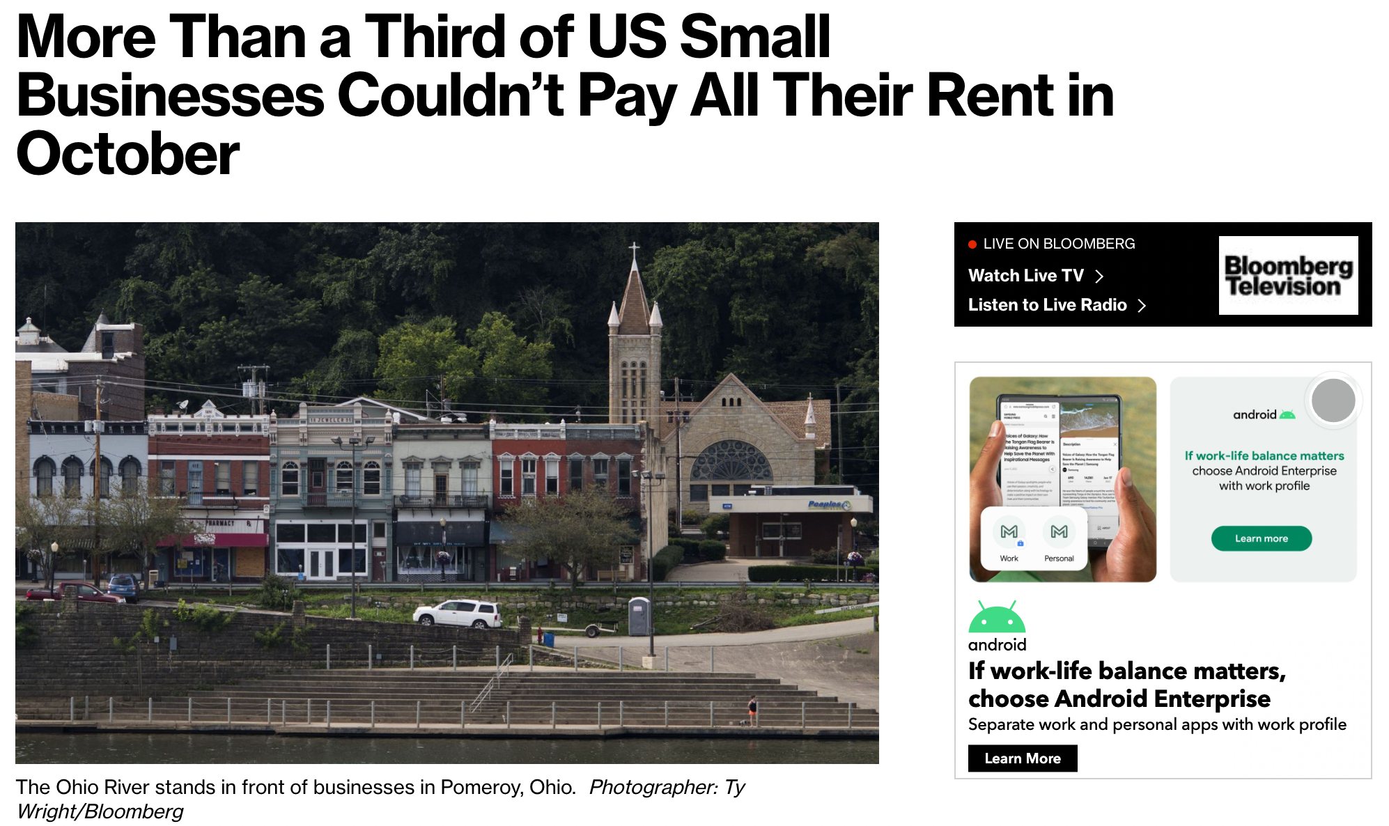 image of Bloomberg cover story on small business rent crisis