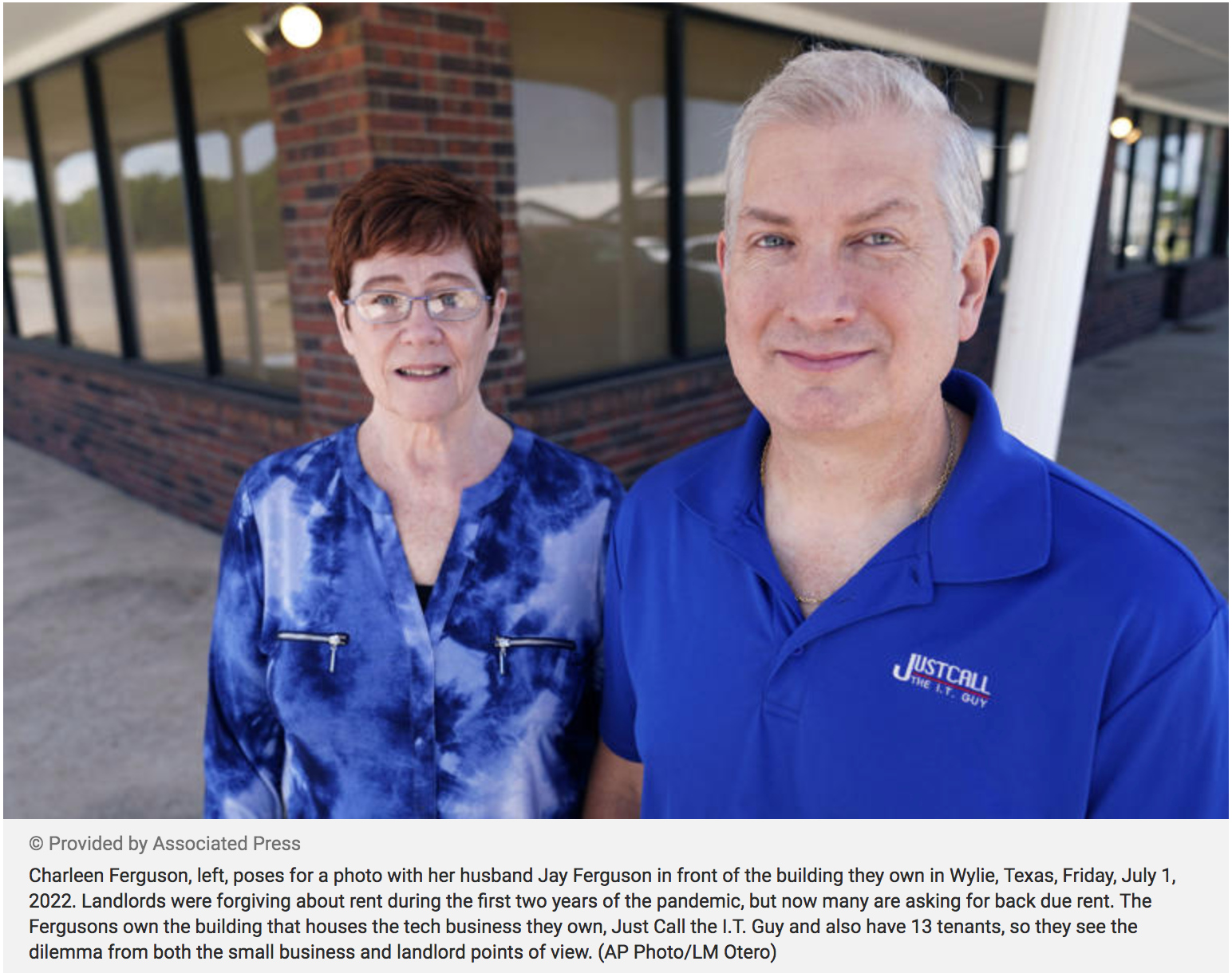 Shot and caption of Char Ferguson as part of nationally syndicated story on small business rent issues