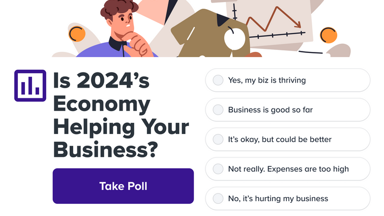 survey promo for whether or not the current economy is helping or hurting their business