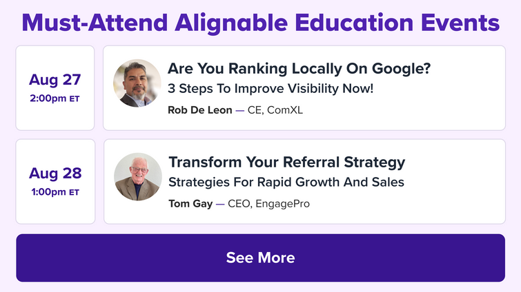 Alignable's educational events for the week of August 25, 2024