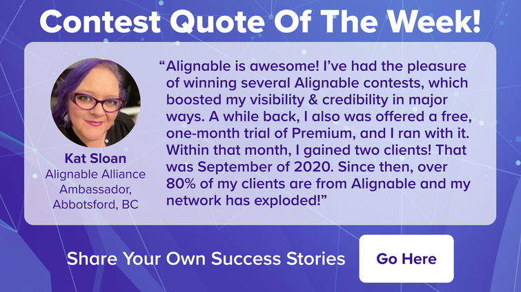 Kat Sloan, who has won several Alignable contests, tells us what those wins have contributed to her business. Eighty percent of her clients now are from Alignable!