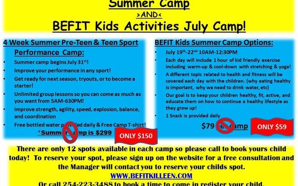 Kids, Pre-Teen & Teen Fit Camps as low as $59! by BEFIT LLC in Killeen ...