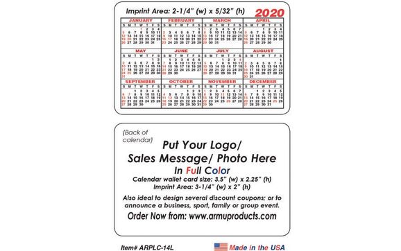 2020 Calendar Wallet Cards & Business Card Magnets By ARMU