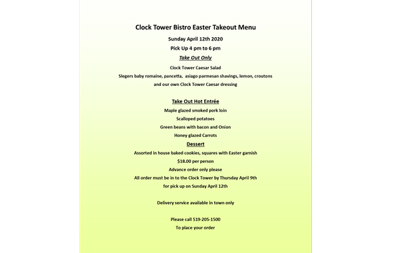 clock tower bistro menu