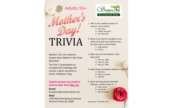 Mother S Day Trivia By Southern Pines Recreation Parks Douglass Community Center In Southern Pines Nc Alignable