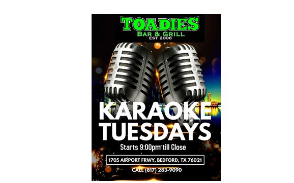 Tuesday Night Karaoke at Toadies Bar and Grill by Carry On DJ Services ...