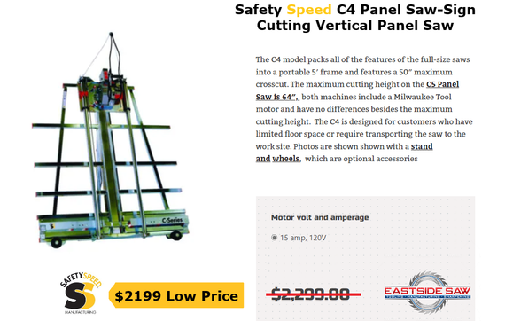 Limited Stock- Safety Speed C4 Panel Saw-Sign Cutting for Vertical ...