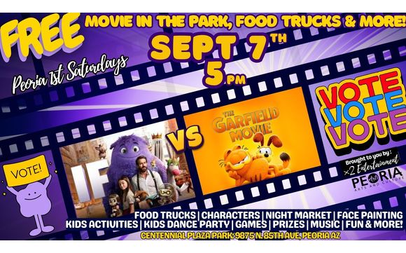 FREE Peoria Party in the Park, Outdoor Movie, Food Trucks & More! Sat Sept 7th with Az Times Two Entertainment, Movies & Events