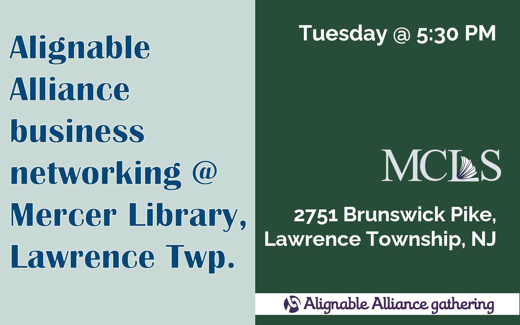 Alignable Biz networking @ Lawrence Twp Library with Obligent Consulting