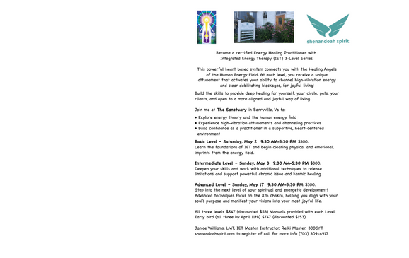 Integrated Energy Therapy Class Series with Shenandoah Spirit Energy Work 