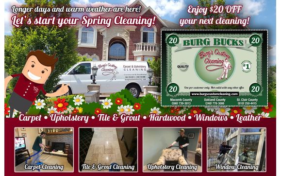 $20 OFF Spring Special with Burg's Custom Cleaning