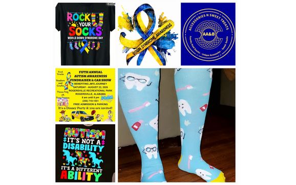 AA&B Accessories New Rock Your Sock Tee promoting World Down Syndrome Awareness 2026 with AA&B Accessories n Sweet Treats