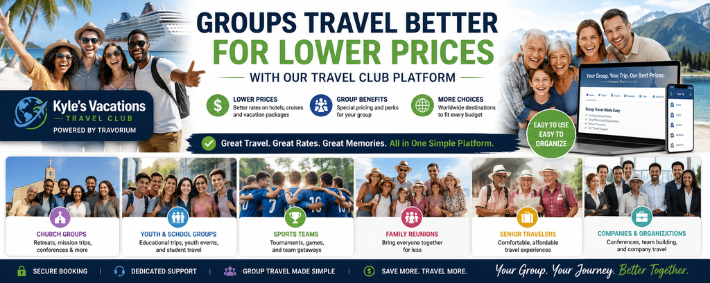 Free or Premium Event Group Travel Assistance Made Easy. with Kyle's Vacations Travel Club Powered by Travorium