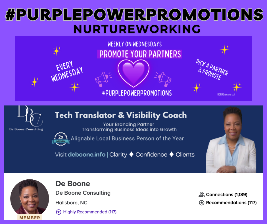 Purple Power Promotions - De Boone Consulting  with BOLDEndeavors | "Queen of Reviews" | AI Videos | Colonie Local BizPerson 2025 | Get Found, Trusted & Paid