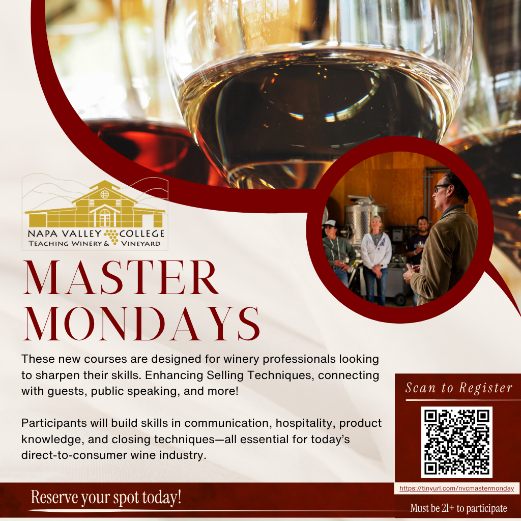 NEW!! Master Mondays classes now offered at Napa Valley College! with SJC Wine, LLC