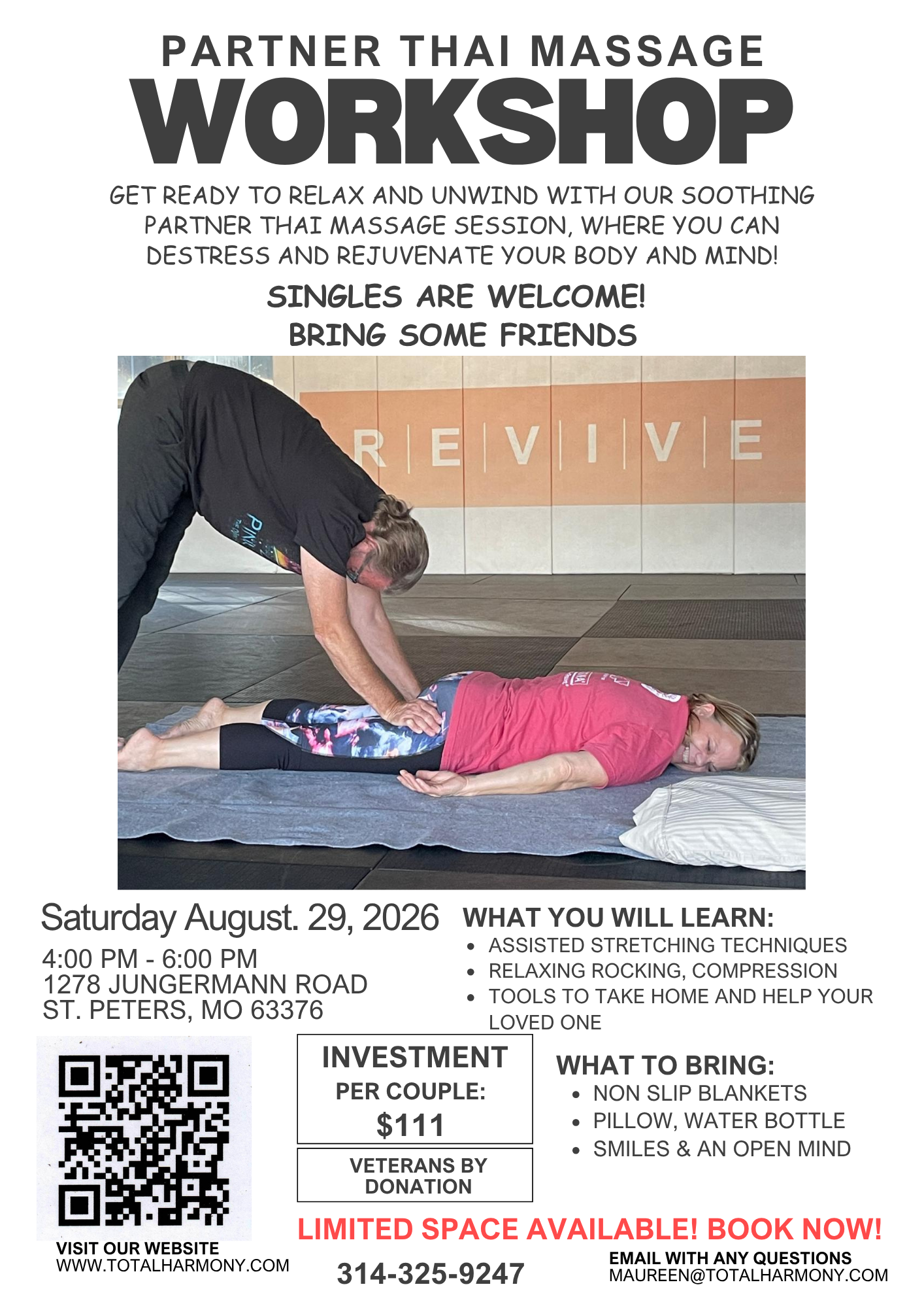 PARTNER THAI MASSAGE WORKSHOP with Total Harmony Integrated Wellness