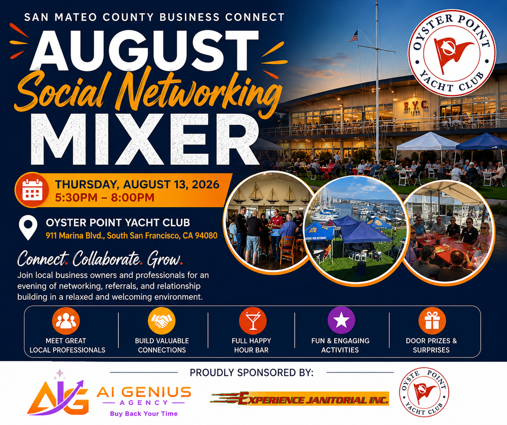 🍸 August Business Social Networking Mixer @ Oyster Point Yacht Club with AI Genius Automation Agency