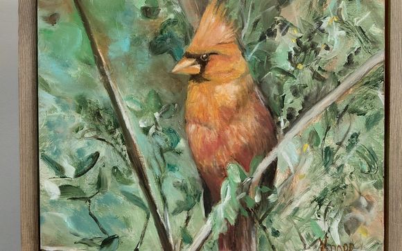 CARDINAL OIL PAINTING FRAMED with "All Painting Art With Style", also as KLK Lighting Design, LLC