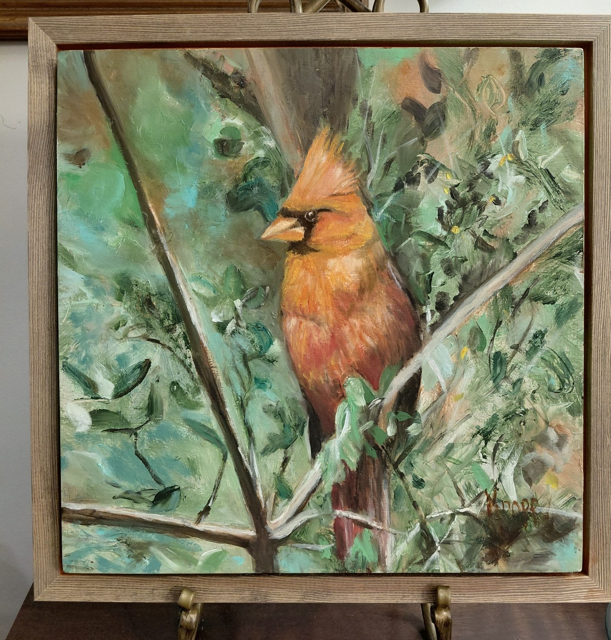 CARDINAL OIL PAINTING FRAMED with "All Painting Art With Style", also as KLK Lighting Design, LLC