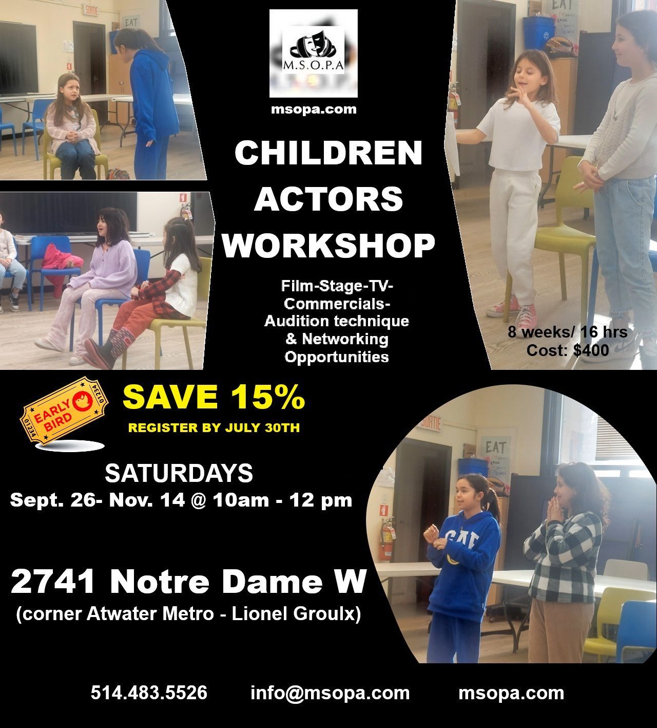 CHILDREN & TEEN ACTORS WORKSHOP SAVE 15% with MSOPA