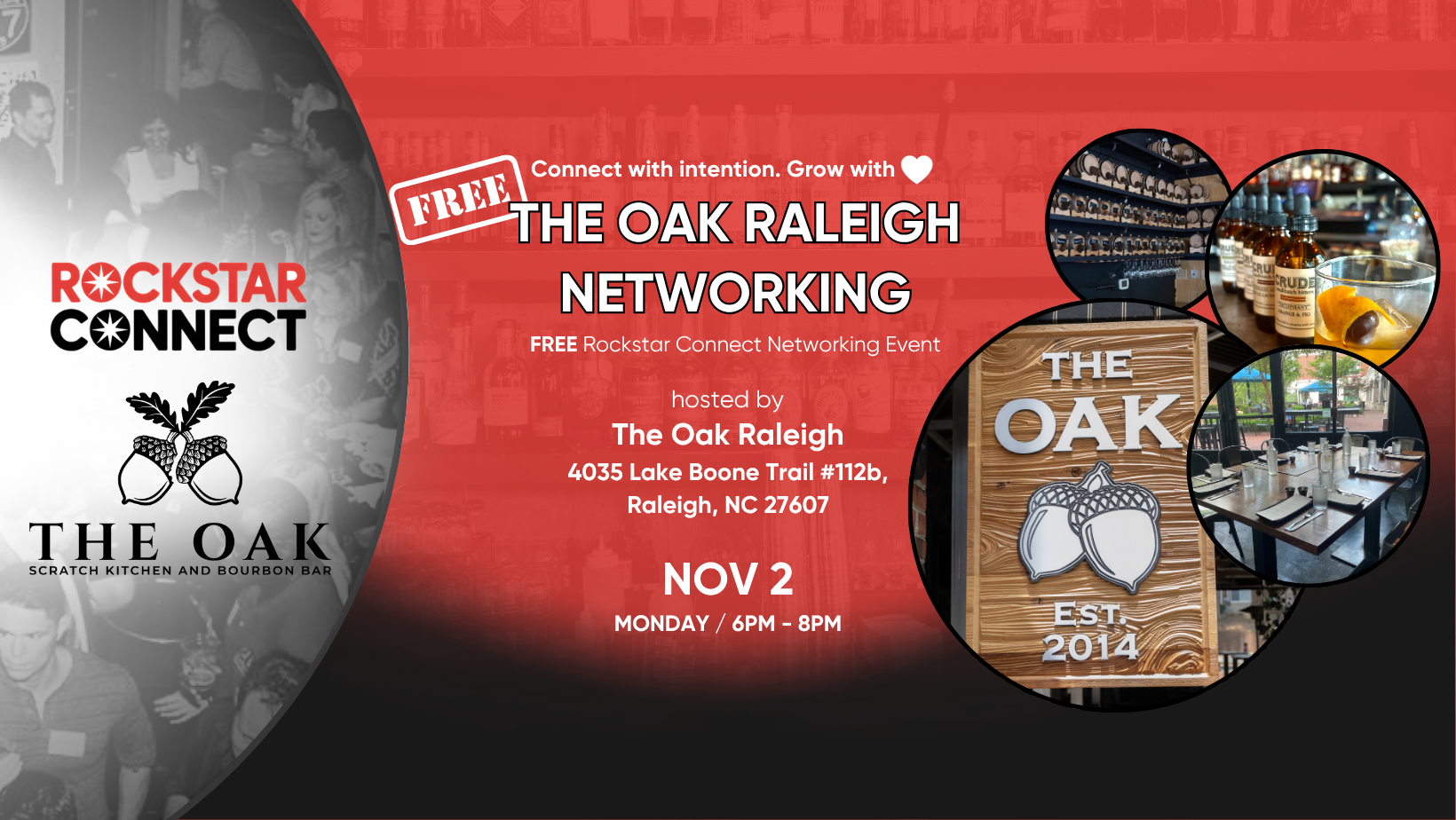 Free  The Oak Raleigh Networking Rockstar Connect Event (November - Raleigh, NC) with Rockstar Connect