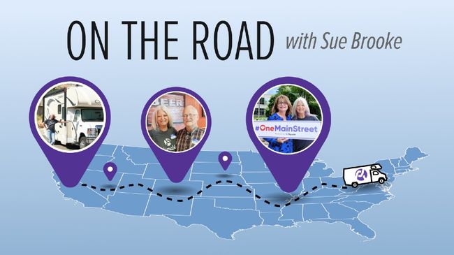 on the road with sue brooke map with rv traveling across it