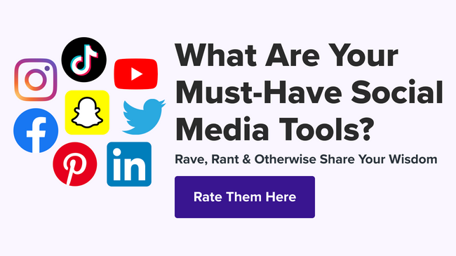 promo for ratings and reviews request in newsletter, asking for favorite social media tools