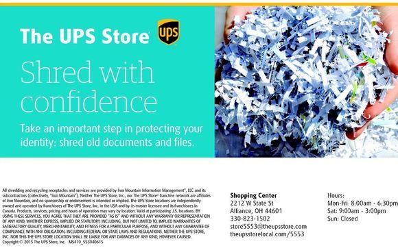 Secure document shredding by The UPS Store 5553 - Alliance Ohio