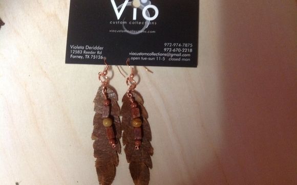 custom made leather earrings with beads by Vio Custom Collections