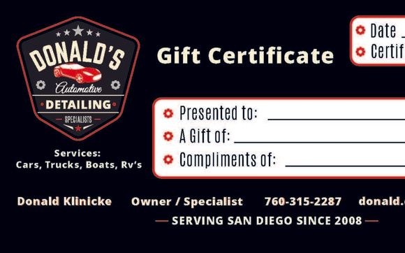 Gift Certificate by Donald's Automotive Detailing Specialists
