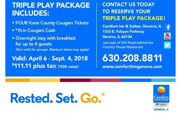 Triple Play Package W Kane County Cougars By Comfort Inn Suites