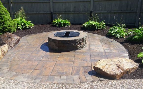 10x10 Patio With Interlocking Pavers And Fire Pit By Infiniti