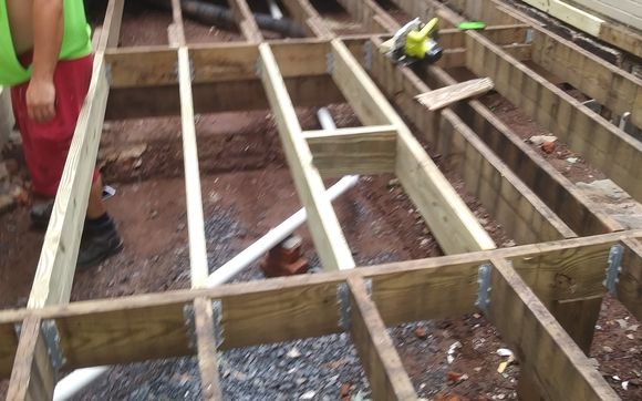 Removal of hot tub...reinstall mahogany flooring by pops &chip's custom painting