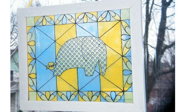 Baby Elephant Boys Nursery Decor Stained Glass Painting $40 by Kim Rose Colored Glass
