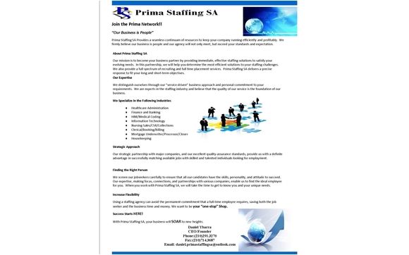 Prima Staffing SA by Prima Staffing Services LLC,