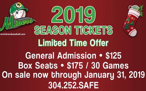 Buy Now! Holiday Discount 2019 Miners' Ticket Offer by West Virginia Miners Baseball