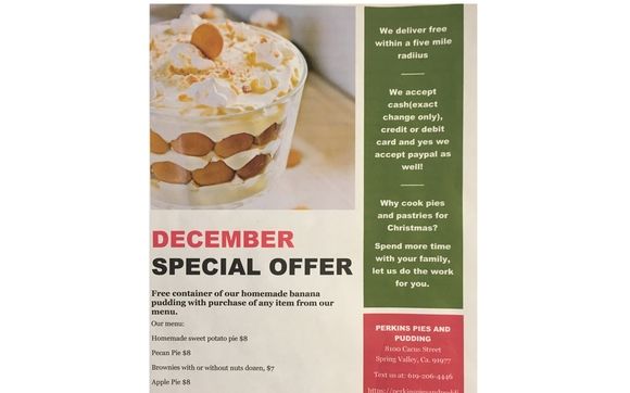 December Special Offer By Perkins Pies And Pudding In Spring Valley Ca Alignable