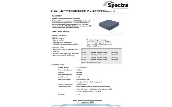 VISCORIDE WHEELCHAIR CUSHIONS MADE WITH TEMPUR PEDIC MATERIAL by Spectra Medical Distribution
