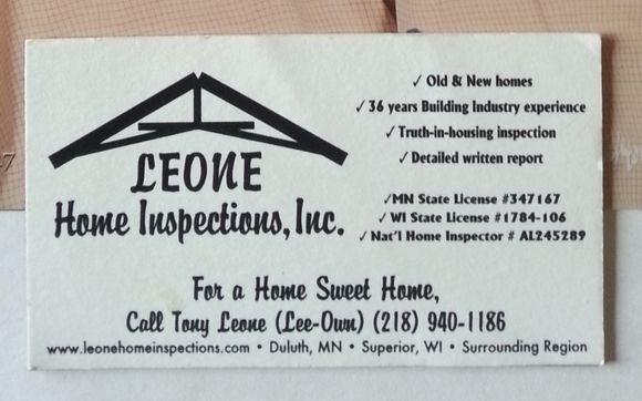 Leone Home Inspections Inc.  Home Inspection Coupon: $25.00 off the normal inspection fee when mentioning this offer... by Leone Home Inspections Inc.
