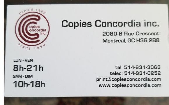 Full printing services by Copies Concordia Inc