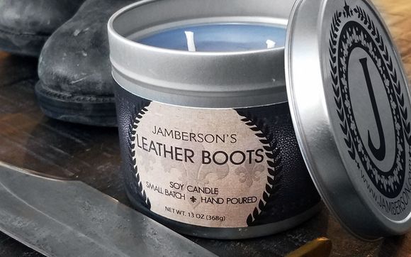LEATHER BOOT SOY CANDLE 13 OZ by Jamberson LLC