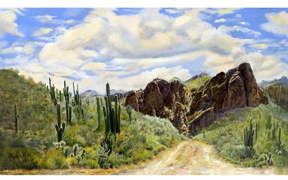 Cactus Road  15 x 26   Oil  on Canvas   850.00 by Taylor White Studio