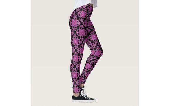Pink Skull Jigsaw Leggings by Farrell Art