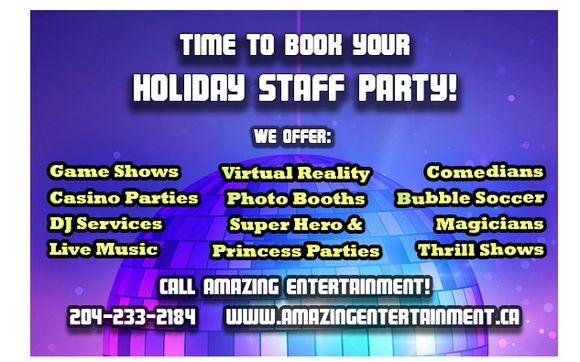 Time to book your Holiday Staff Party by Amazing Entertainment Agency