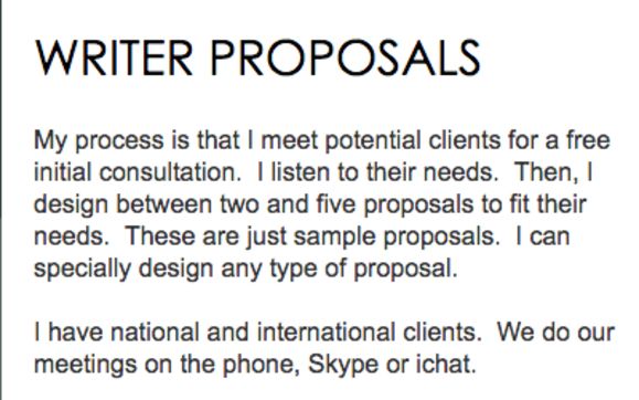 Writer Proposals Page by Jen Grisanti Consultancy