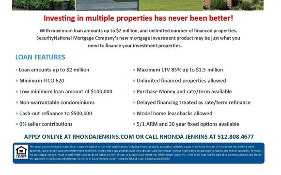 NEW MORTGAGE INVESTMENT PRODUCT by SecurityNational Mortgage