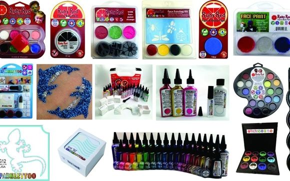 Ruby Red face paints and glitter tattoos